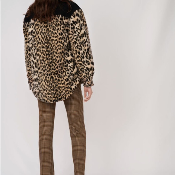 Maje Jackets & Coats Maje Bamion Denim And Animal Motif Fleece